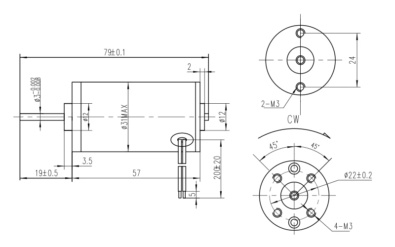 size of gear motor