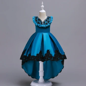 

Children Costumes for Girls Black Lace Evening Dresses Vintage Blue Red Yellow Purple Satin Party Kids Fancy Dress Girls