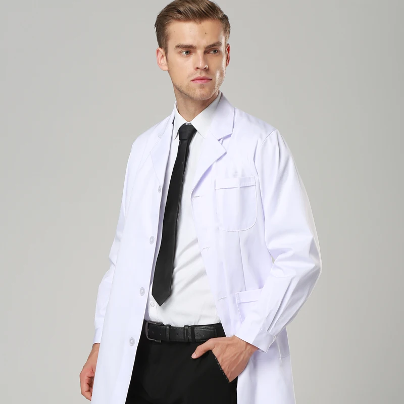 Мужские халаты, белое пальто, свободные костюмы врача, куртки с длинными рукавами, утолщенные аптечные медицинские униформы - Цвет: White