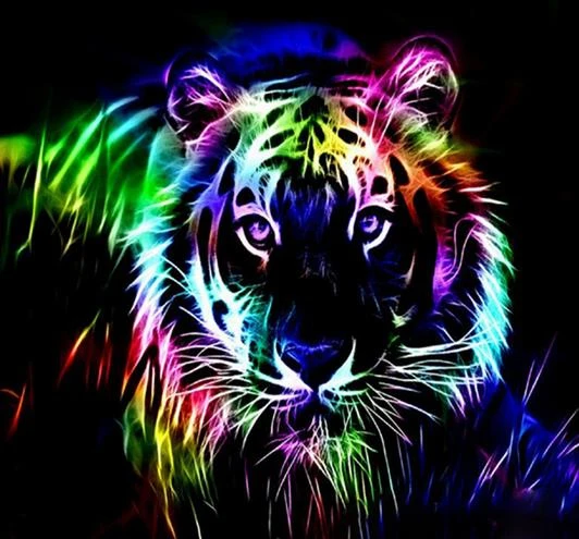 

5D Diy Diamond Painting Cross Stitch Tiger Under Colored Lights 3D Diamond Embroidery Full Round Mosaic Decoration Resin Sticker