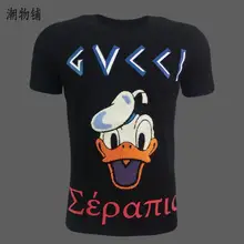Sommer herren t-shirt kurzarm gestickte donald duck mercerisierter baumwolle paar half hülse hemd