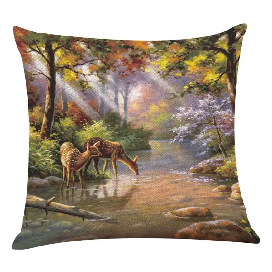 

Pillow Case Forest Animal Print Throw Pillowcase Linen Blend Knitted Sofa Home Cushion Covers 18JAN9