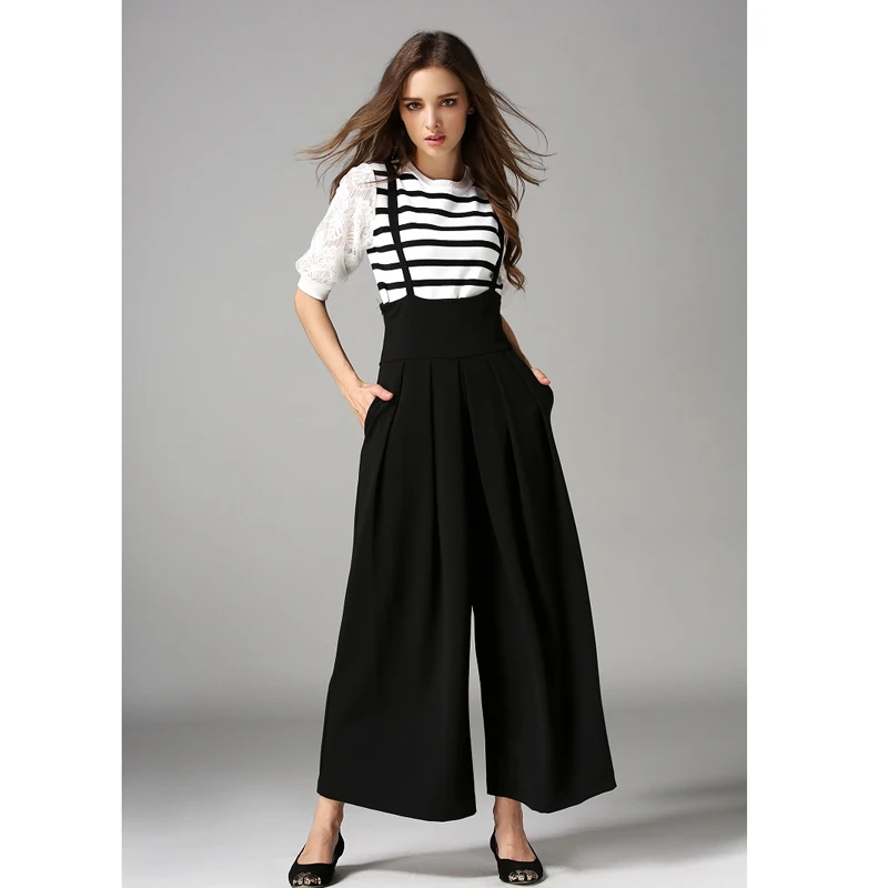 New Fashion Jumpsuits Ladies Loose Slim Casual Party Overalls Women Sleeveless Solid Rompers Wide Leg Ankel Length Pants