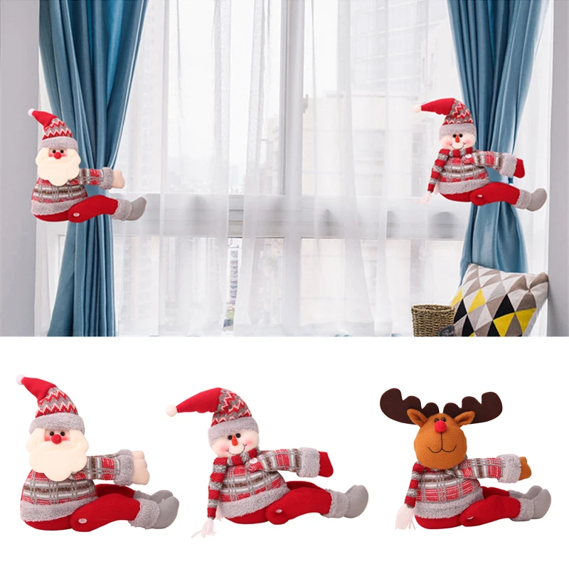 Large Size Christmas Curtian Tieback Cute Santa Claus Snowman Elk Dolls For Kids Curtain Buckles Christmas Decorations For Home