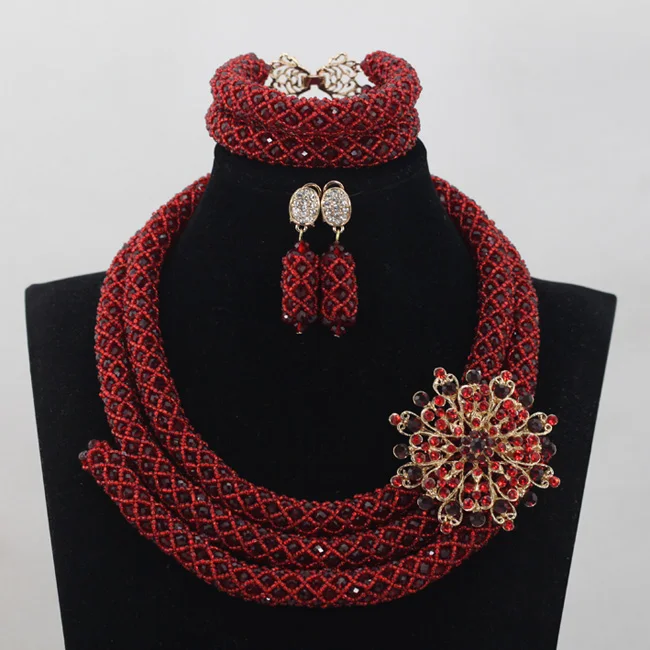 Amazing Wine Red Beads Jewelry Sets Wedding Nigerian Costume African Crystal Bridal Necklace Bracelet Earrings Jewelry ABH010 Amazing Wine Red Beads Jewelry Sets Wedding Nigerian Costume African Crystal Bridal Necklace Bracelet Earrings Jewelry ABH010