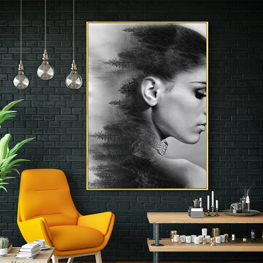 

Nordic Scandinavian Poster Print Pop Art Moderne Abstrait Women Art Canvas Painting Black White Picture for Living Room Decor