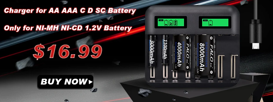 PALO 4pcs C Cell 4000mAh Piles Rechargeables avec 8 Fentes AA//AAA//C//D Ni-MH Chargeur de Batterie Ni-CD