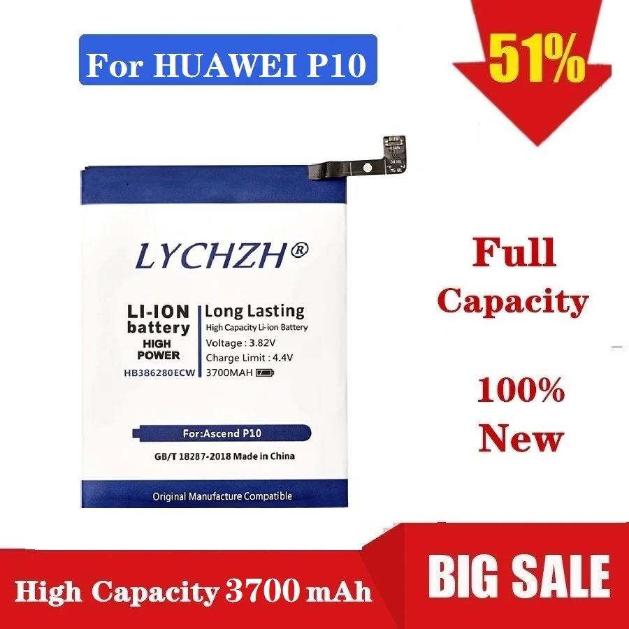 

Original For Huawei HB386280ECW Rechargeable Li-ion phone battery For Huawei honor 9 P10 Ascend P10 3700mAh