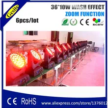 DMX 36*10 Вт светодиодный движущийся головной свет RGBW для сцены китайские движущиеся головки DJ контроллер огни для дискотеки с чехлом 6 шт./партия