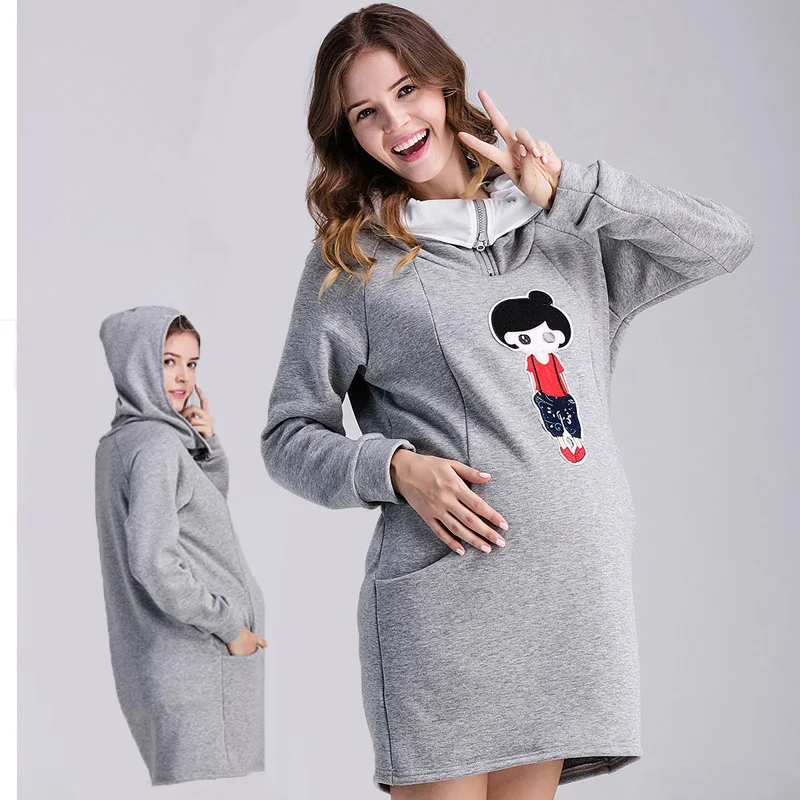 New Maternity Hoodies For Pregnant Women Outwear Pregnancy Coat Gray