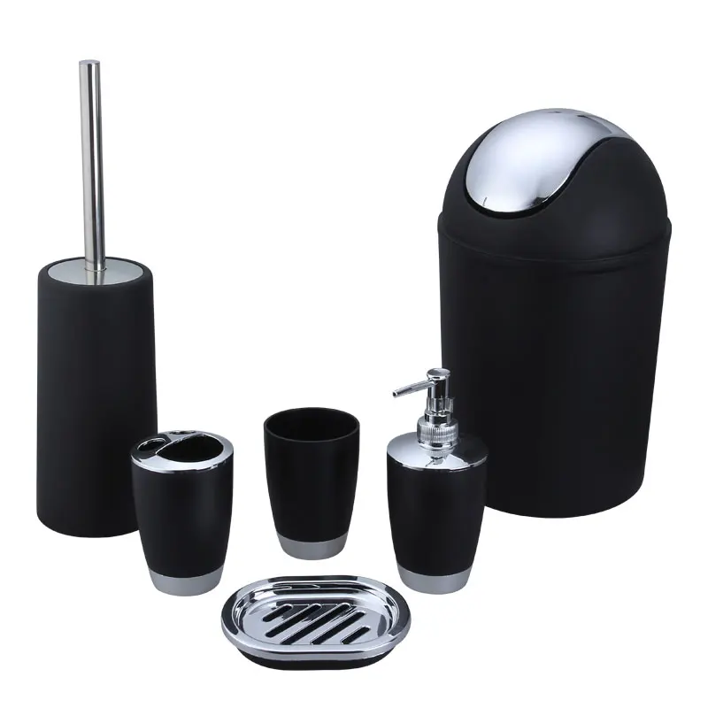 

6pcs/set Bathroom Accessories Sets Toothpaste Tooth Brush Hoder Hand Soap Shampoo Storage Bottle With Press Swith Toilet Cleaner