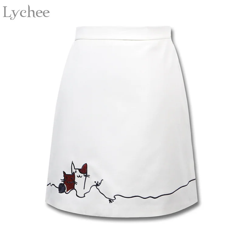 Летняя женская мини юбка Lychee красивая сексапильная однотонная с вышивкой в виде