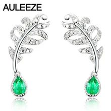 Огранка «груша» натуральный изумруд сербги-капли с бриллиантами 14 K 585 белого цвета в виде золотых перьев настоящий бриллиант серьги для свадьбы и помолвки, хорошее ювелирное изделие