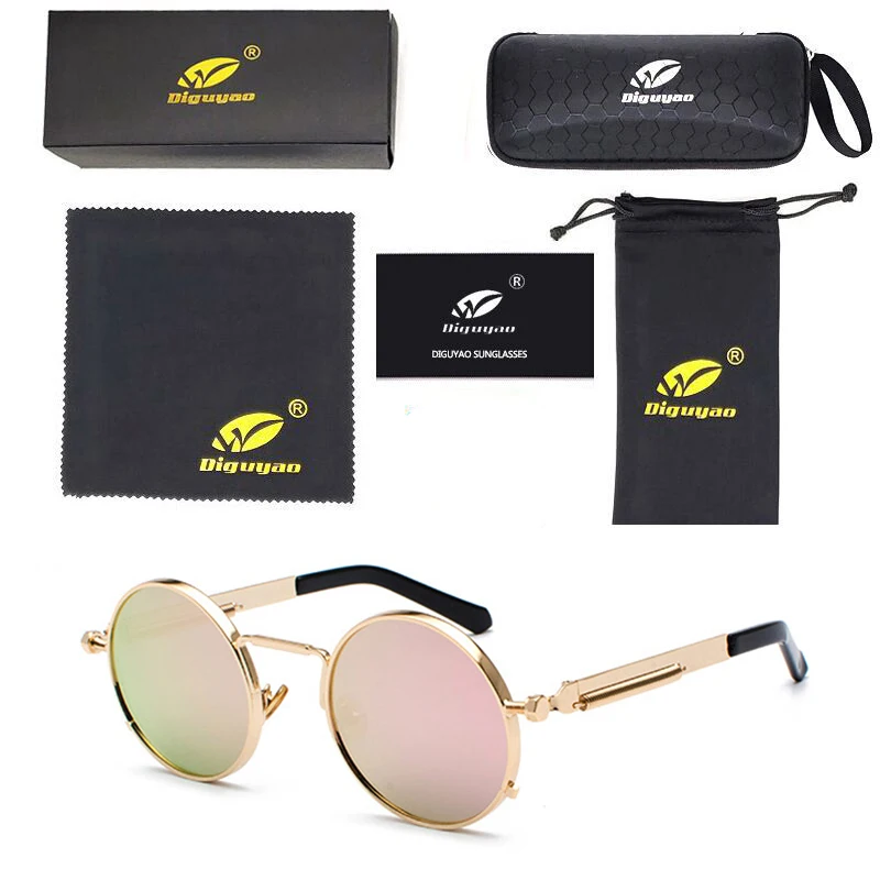 Oculos de sol feminino женские красные очки круглые стимпанк металлические пружины Поляризованные солнечные ретро-очки мужские uv400 Высокое качество - Цвет линз: Gold--Pink