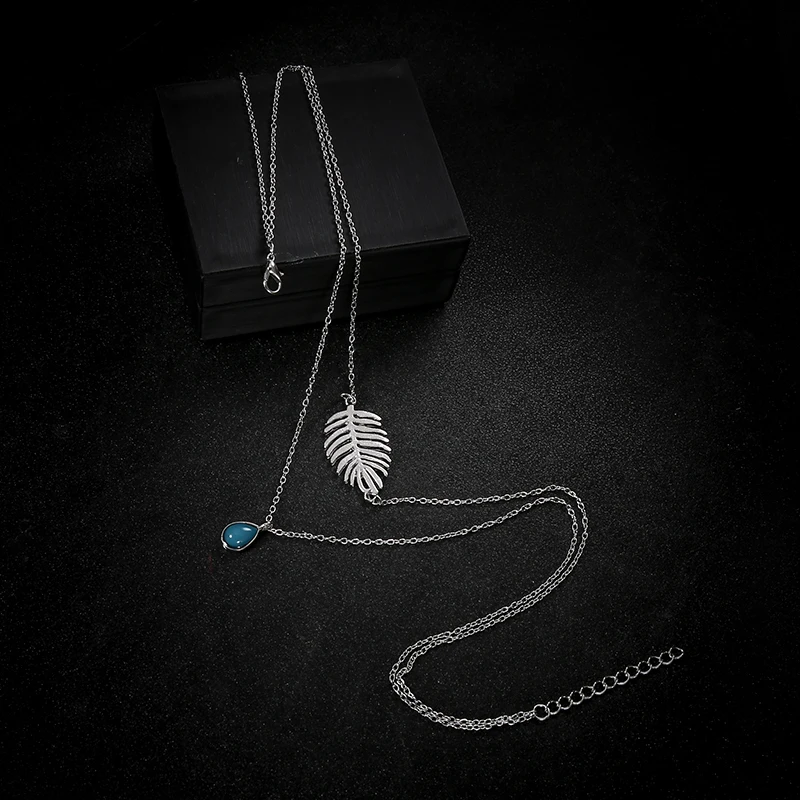 Feather Pendant Stone Necklace for Women Multilayer Chain Choker Necklaces Summer Gift Drop Shipping Bijoux Handmade Jewelry