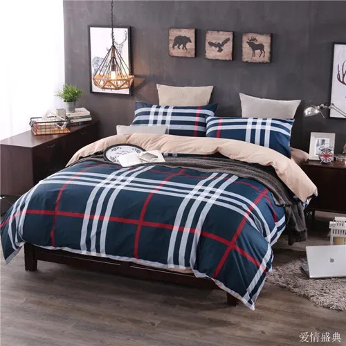 Navy Blue And White Red Stripes Bedding Set Classical Collocation