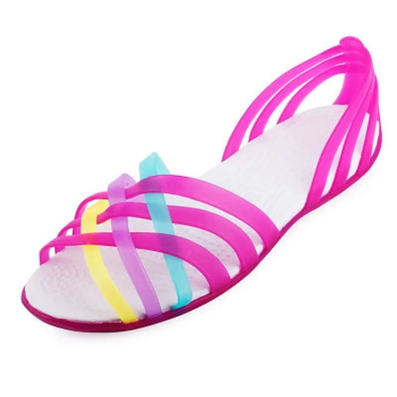 

Women's Sandals 2018 Summer New Candy Color Women's Shoes Peep Toe Strap Beach Rainbow Croc Jelly Shoes Women's Flats