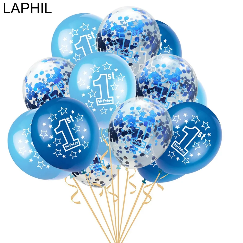 

LAPHIL 1st Birthday Balloons 12inch Blue Pink Confetti Balloon Boy Girl First Birthday Party Decorations Kids Babyshower Favors