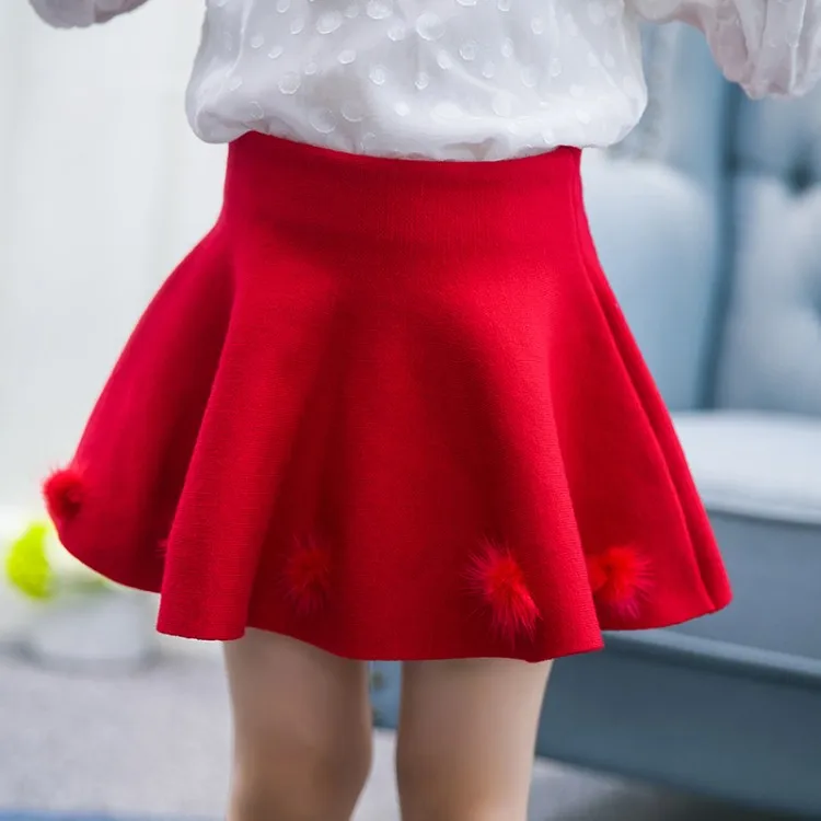 Детская Юбка для малышей школьная Униформа юбка-американка, небольшой меховой вязаный шарик юбка Демисезонный плиссированные юбки, детская одежда От 3 до 13 лет