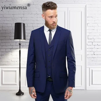 

Costume Homme Mariage 2021 Royal Blue 3 Pieces Wedding Suits For Men Custom Made Groomsman Blazer Smoking Business Gowns M113
