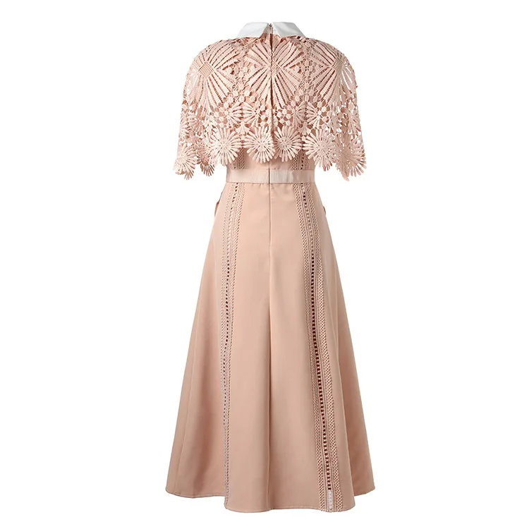 Self Portrait dresses runway women fashion lace Long A line dress peter pan collar off the shoulder midi cloak Vestido robe