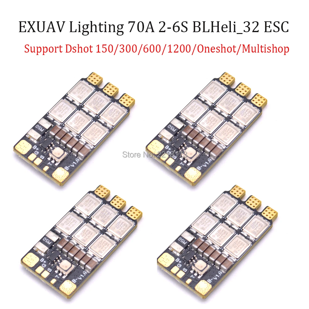 

EXUAV Lighting 70A 2-6S BLHeli_32 Brushless ESC support Dshot300 / Dshot1200 / Oneshot / Multishotfor FPV RC Drone Quadcopter