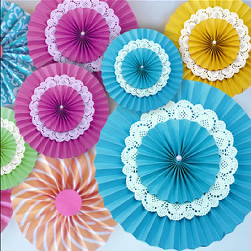 5pcs/lot 8"(20cm) Tissue Paper Fan Flowers Three Layers Folding DIY