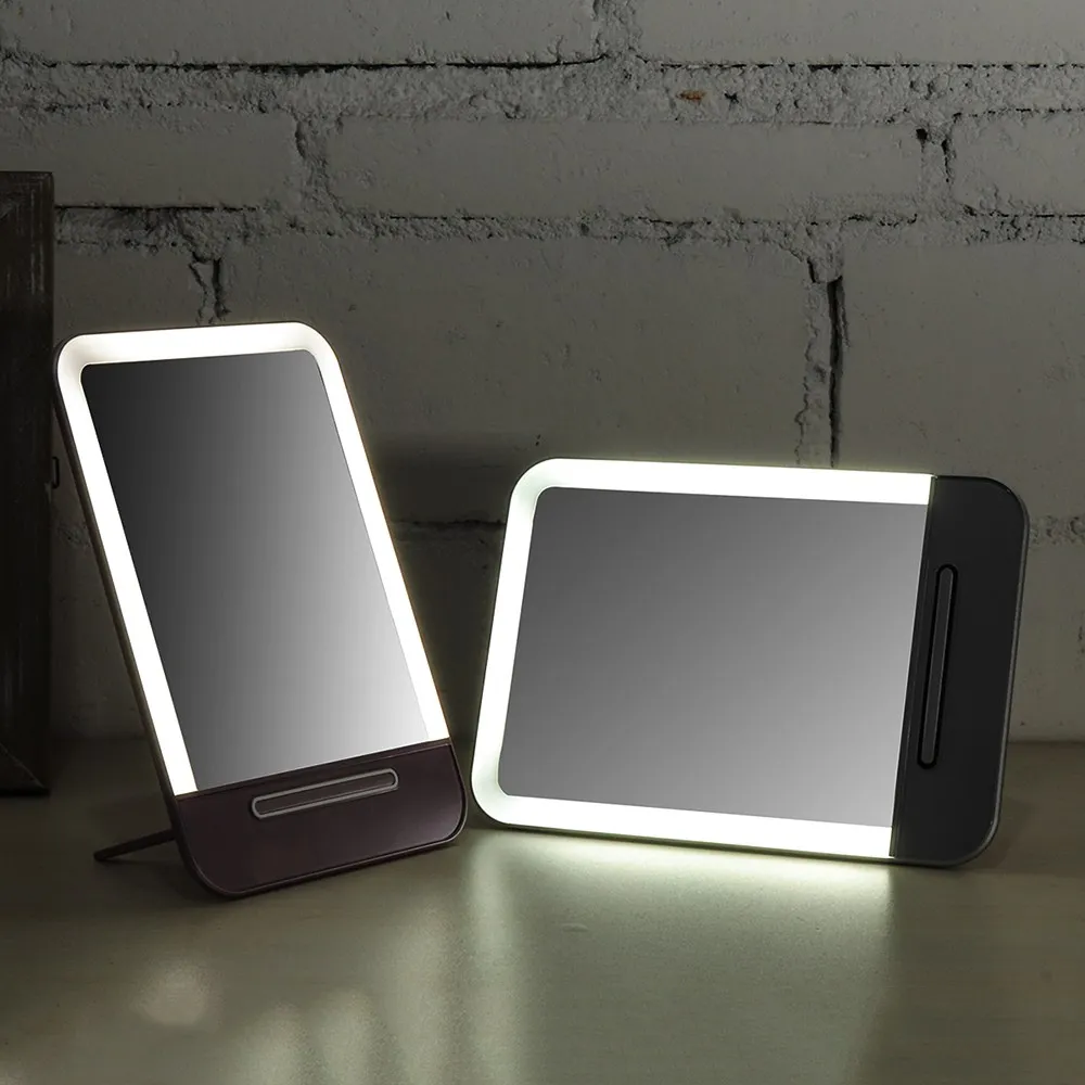 

Portable LED Travel Mirror Small Rectangle Rechargeable Touch Switch Desktop Table Stand Hand Handbag Bag Makeup Vanity Mirror