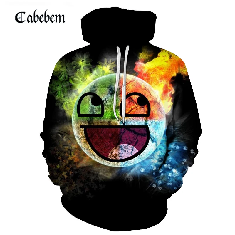 

2019 new fall men's jumpers 3D novelty funny smiley ball print pullovers hoodies casual minimalist men's long-sleeve hoodies