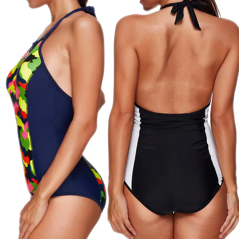 

2019 Surf Suit Swimsuit One Piece Sexy Solid Patchwork Plus Size Push Up Zipper Swimwear Women Bathing Suit Maillot One Piece
