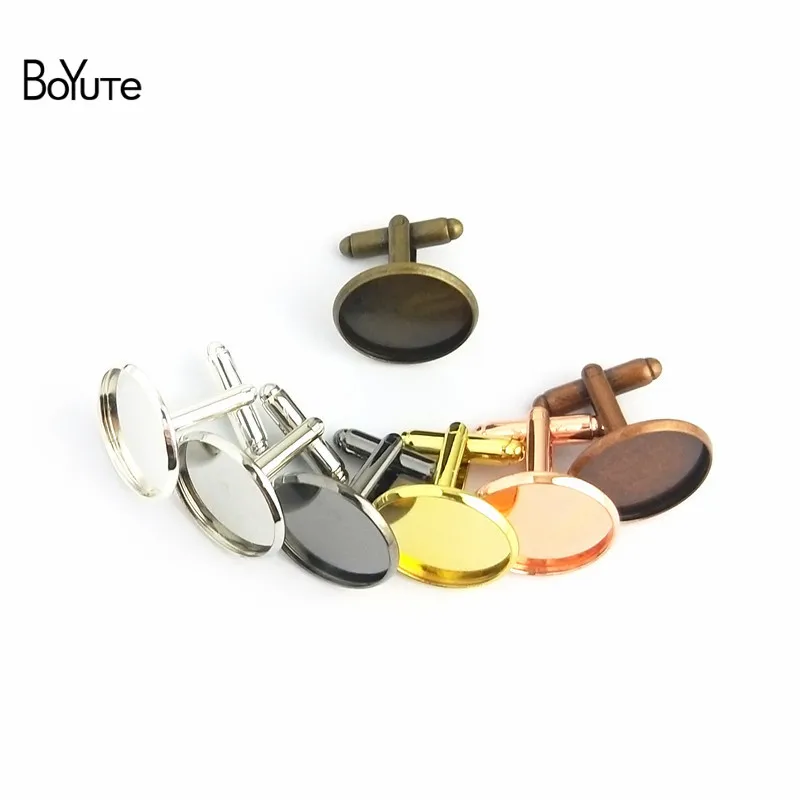 BoYuTe 50Pcs Round 12MM 14MM 16MM 20MM Cabochon Base Metal French Cufflink Blanks Tray Bezel Diy Men's Clothing Accessories (4)