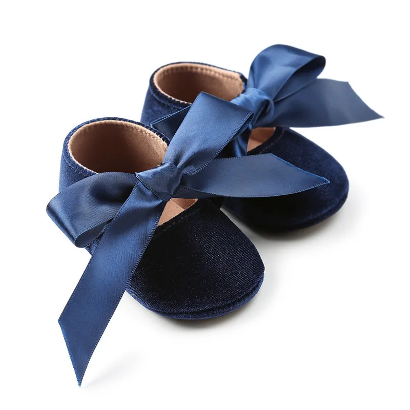 018 Months Dark Blue Infant Shoes Lovely Bowknot Girls Princess Shoes