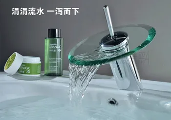 

Bathroom Washbasin Faucet with Waterfall Glass Vessel Style,Brass Body Construction and Chrome Polished Mixer Tap wengtang