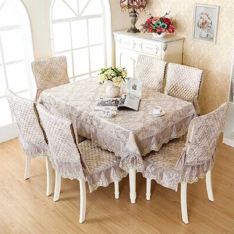 Blue coffee Lace floral printing linen tablecloth set suit 130*180cm