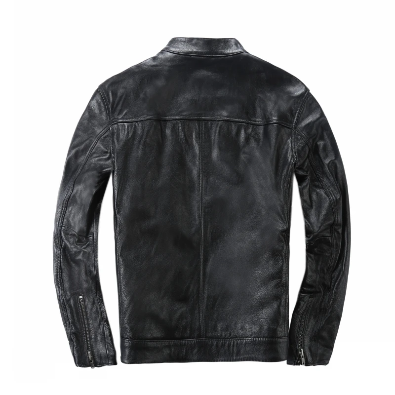 Ретро мотоциклетная Высококачественная кожаная куртка, Мужская винтажная Короткая Повседневная куртка со стоячим воротником, Мужская Черная куртка из коровьей кожи, большие размеры