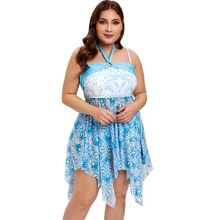 Плюс размер с этническим принтом платок с низкой талией женское танкини Набор Купальник 2 шт женский пляжный купальник купальный костюм