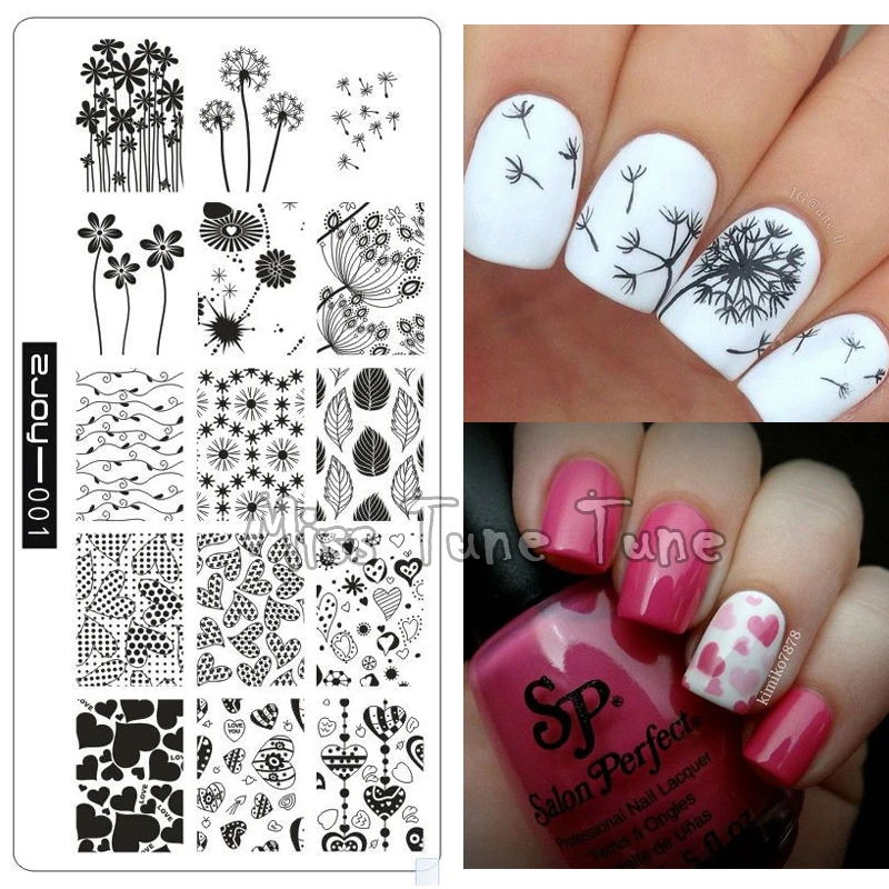 

Premium Nail Stamping Plates ZJOY01 Nail Art Template Printing Tool Stamp Image Transfer Manicure Dandelion Flowers Hearts Love