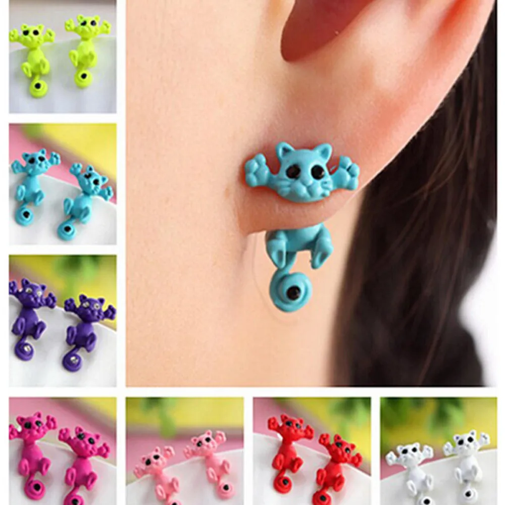 

Creative 3D Animal Earrings Cartoon Cat Kitten Lovely Ear Stud Earrings Jewelry