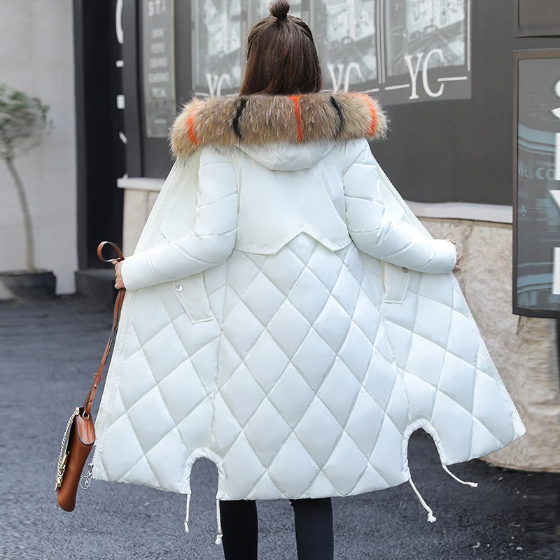 

New Korean Coat Jacket Women long Winter Warm Down cotton Jackets Women's Casual loose Hooded Fur collar Plus size Parkas F747
