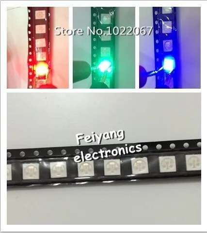 100 шт. 5050 RGB SMD СВЕТОДИОДНЫЙ красного, синего, зеленого и SMT СВЕТОДИОДНЫЙ PLCC-6 3 вилочным держателем светильник излучающие диоды для подавления переходных скачков напряжения лампа шарик для автомобиля, лодка, велосипед, "сделай сам"