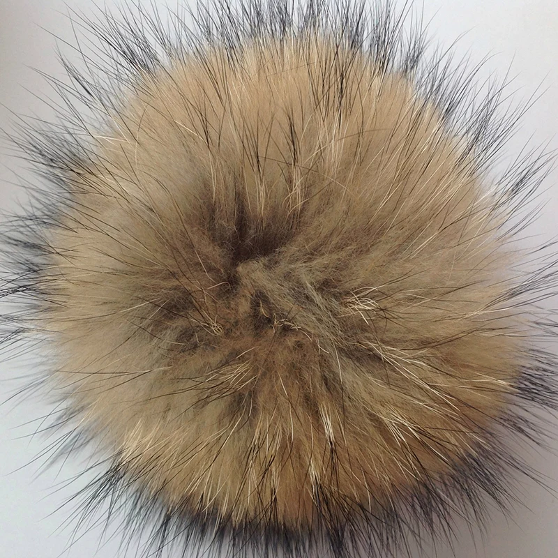 

100% Natural Raccoon Fluffy Fur Pompons Hats DIY Real Fur Big Ball Pom Pom Ponpon for Cap Hat Skullies Knitted Beanies 13-14cm