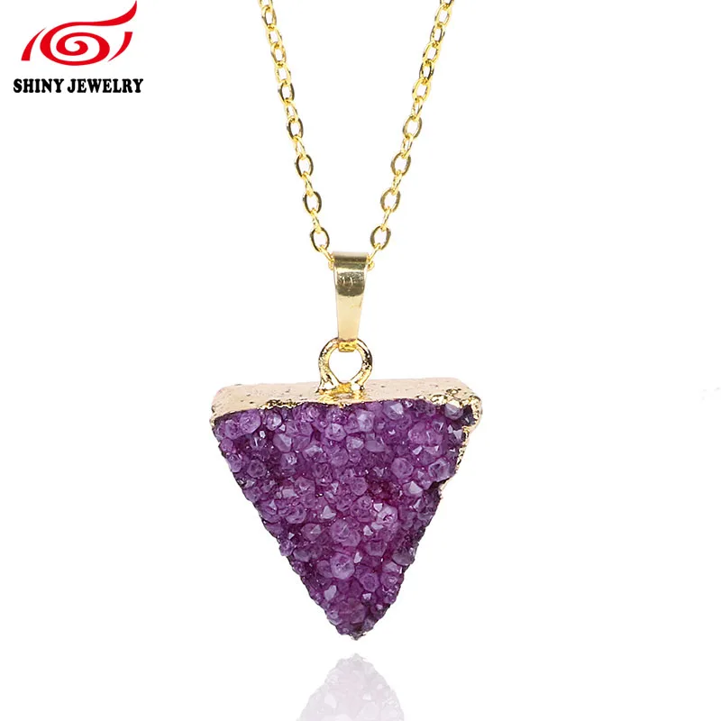Purple Подарок на день Святого Валентина, ожерелье с кулоном из необработанного камня для женщин, женское золотое ожерелье, натуральный друзы, друзы, аметисты, ожерелье, ювелирное изделие - Окраска металла: Purple