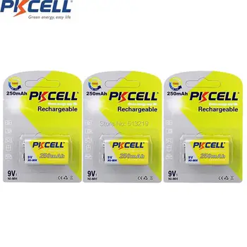 

3pcs/3PACK PKCELL 250mah 9v nimh thermometer Rechargeable 9 Volt Battery Superior 6LR61 6F22 E22 MN1604 522 MN1604