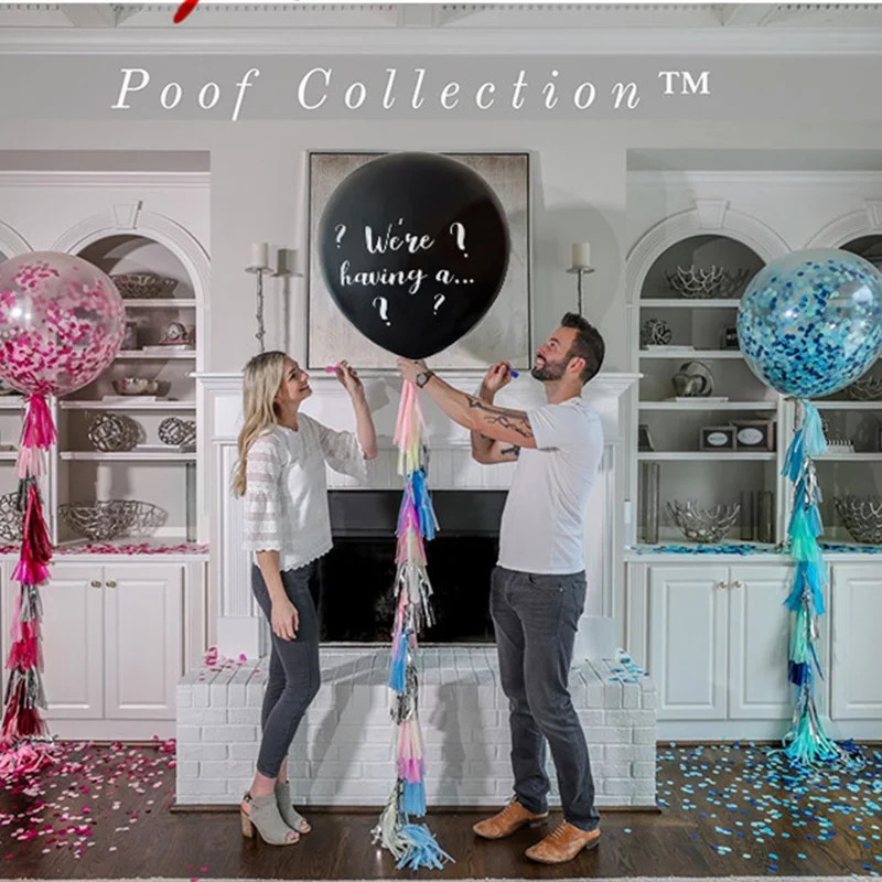 

36 Inch Black Gender Reveal Balloon Boy or Girl Gender Reveal Party Latex Balloons Baby Decorations Confetti Balloon Supplies