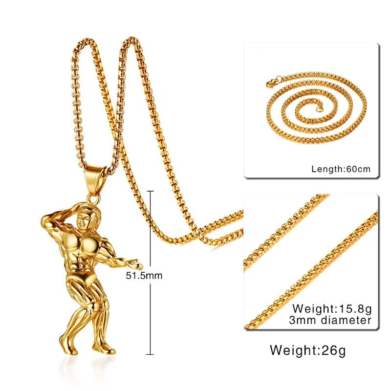 Casual Style Stainless Steel Muscle Men's Sports Wind Fitness Pendant Necklaces European Fashion Golden Necklace |