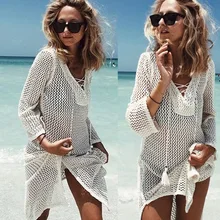 Бандажный купальный костюм с завязками, с вырезами, вязаный крючком, пляжный купальный костюм, пляжный купальник, накидка, купальник для женщин, пляжное платье, туника
