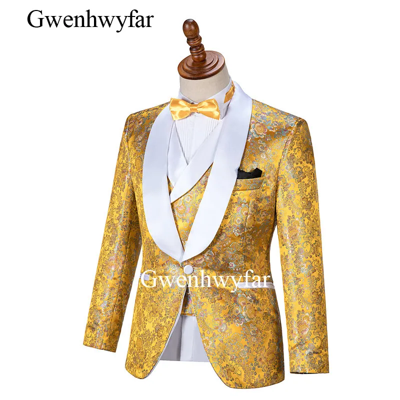 Цветной цветочный дизайн Gwenhwyfar приталенные мужские свадебные костюмы для жениха