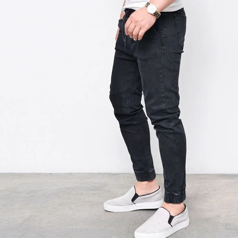 2018 Fashion Men's Harem Jeans Men Washed Feet Shinny Denim Pants Hip Hop Sportswear Elastic Waist Joggers Pants