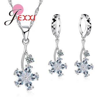 

Exquisite Cubic Zirconia African AAA Crystal Tree Collar Necklace Flower Earrings 925 Sterling Silver Wedding Jewelry Set