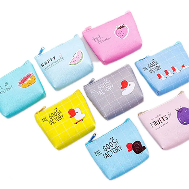 

12*9cm Cute Kids Coin Wallet Women Coin Purse Money Pouch Chicken Duck Fruit Change Pouch Watermelon Strawberry Key Holder Bag